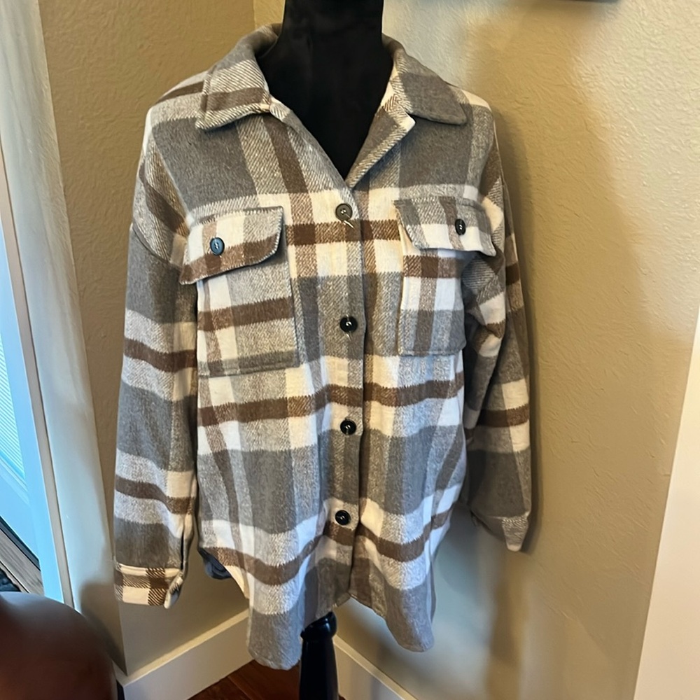 Gray/Brown Flannel Shacket, Small - image 1